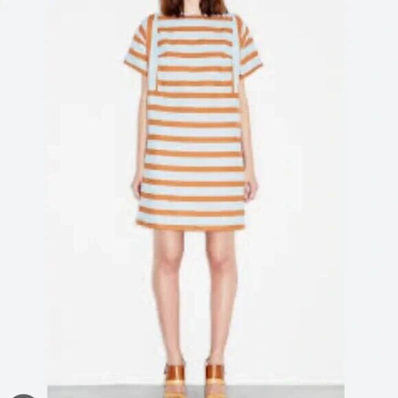 M.i.h Jeans Womens Tunic Dress Short Sleeve Linen Blend Striped Orange Size S - Picture 1 of 7